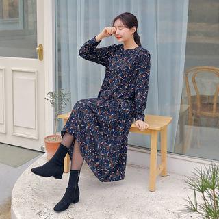 Ruffled Floral Crepe Maxi Dress
