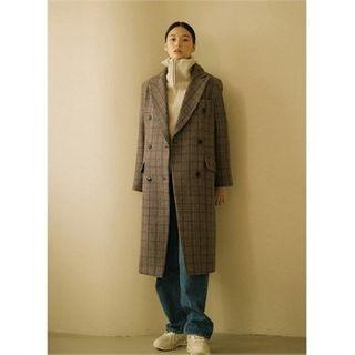 Double-breasted Plaid Coat Wine Red - One Size