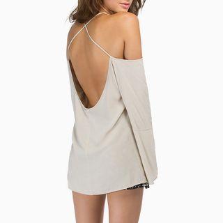 Cross Back Cold Shoulder Chiffon Blouse