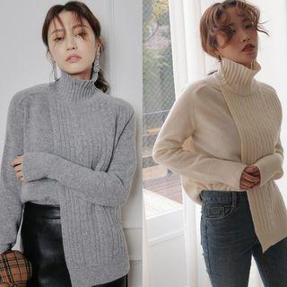 Mock Neck Asymmetric Flap Sweater