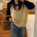 Long-sleeve Color Block Knit Sweater Yellow - One Size