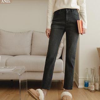 Band-waist Napped Baggy Jeans