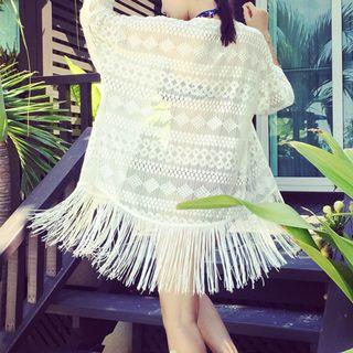 Fringed Lace 3/4-sleeve Blouse