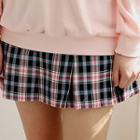 Band-waist Checked Pleated Skirt