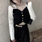 Square-neck Paneled Knit Top
