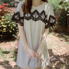 Round-neck Lace-detail Dress Cream - Beige - One Size
