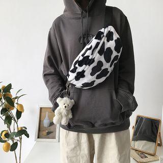 Milk Cow Print Faux Fur Sling Bag Black & White - One Size