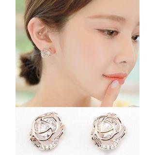 Rhinestone Rose Ear Studs