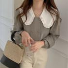 Two-tone Collared Double Breasted Blouse