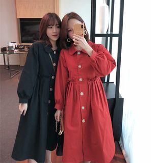 Long-sleeve Frill-trim Midi A-line Shirtdress