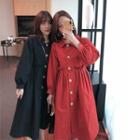 Long-sleeve Frill-trim Midi A-line Shirtdress