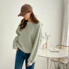 Asymmetric-button Stripe Sweatshirt