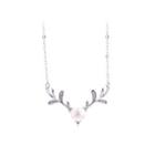 925 Sterling Silver Fashion Simple Elk White Freshwater Pearl Necklace Silver - One Size