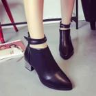 Faux Leather Ankle Strappy Block Heel Ankle Boots