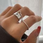 Heart Chained Alloy Double Ring Silver - One Size