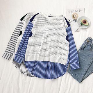 Cutout Panel Long-sleeve Striped Top