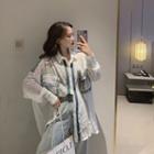 Color-block Long-sleeve Loose-fit Shirt White - One Size