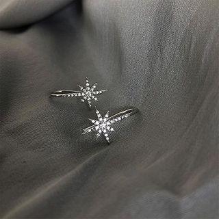 925 Sterling Silver Rhinestone Star Earring 1 Pair - 925 Silver - Silver - One Size