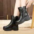 Genuine-leather Platform Zip-side Ankle Boots