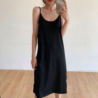 Spaghetti Strap Plain Midi Shift Dress