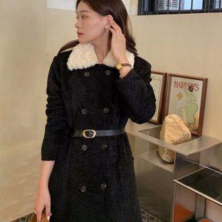 Fluffy Collar Double-breasted Midi Coat