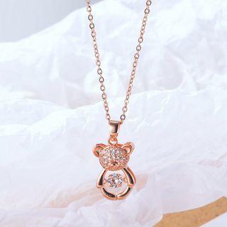 Bear Rhinestone Pendant Stainless Steel Necklace 033 - Gold - One Size