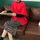 Elbow-sleeve Lettering T-shirt Red - One Size