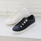 Faux-pearl Beaded Laceless Sneakers