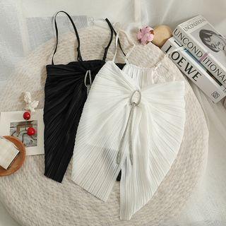 Details Rhinestone Pleated Sheer Top