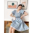 Puff-sleeve Jacquard Lace Dress