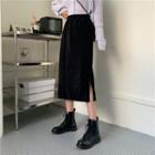 Elastic Waist Slit A-line Skirt