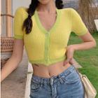 V-neck Knit Top Yellow - One Size