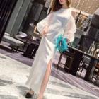 3/4-sleeve Cold Shoulder Maxi Evening Dress