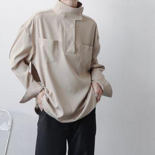 Long-sleeve Plain High-neck Shirt