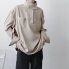 Long-sleeve Plain High-neck Shirt