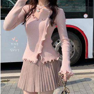 Ruffle Sweater / Mini Pleated Skirt