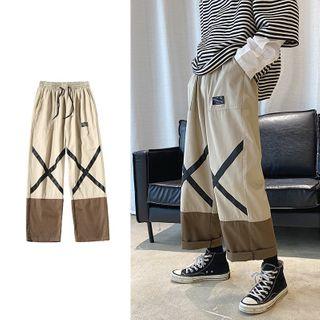 Cross Print Panel Wide Leg Pants
