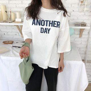 Distressed Lettering 3/4-sleeve T-shirt