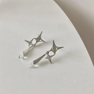 Rhinestone Star Stud Earring 1 Pair - 925 Silver - Silver - One Size