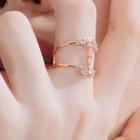 Rhinestone Layered Alloy Open Ring Silver - One Size