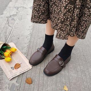 Faux Leather Round Buckled Loafers