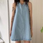 Sleeveless Denim A-line Mini Dress Light Blue - One Size