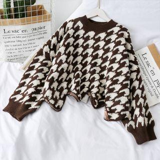 Wave-hem Houndstooth Loose-fit Sweater