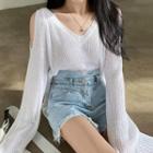 Long-sleeve V-neck Cold Shoulder Sweater