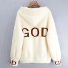 Faux Fur Letter Embroidered Hooded Cardigan