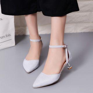 Ankle-strap Glitter Kitten-heel Sandals