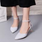 Ankle-strap Glitter Kitten-heel Sandals