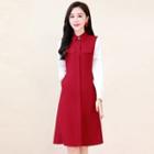 Two-tone Panel Button-up Midi A-line Dress