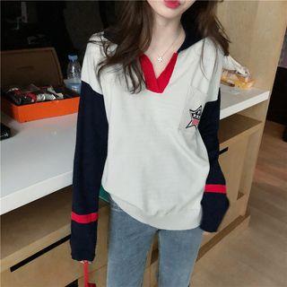 Loose-fit Colorblock Knit Top As Shown In Figure - One Size