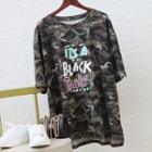Short-sleeve Camouflage Print Lettering T-shirt Camouflage - One Size